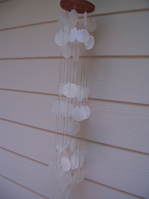 Capiz Shell Wind Chimes 33 inch White Circle Triple Waterfall Ocean 